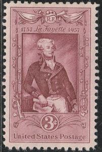 US 1097 Marquis de Lafayette 3c single MNH 1957