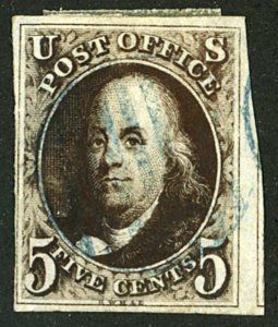 U.S. #1a USED DARK BLUE CANCEL