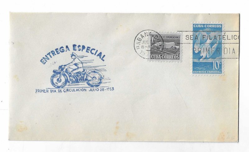 Cuba 1953  10c Special Delivery  FDC with a better cachet