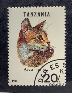 Tanzania 1992 Scott 967A CTO - 20sh, Cat, Abyssinian, Felis silvestris catus