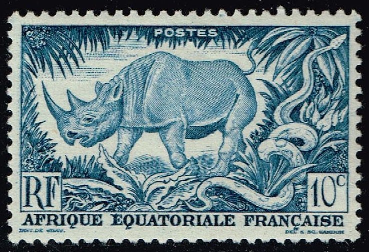 French Equatorial Africa #166 Black Rhino & Python; Unused (2Stars)