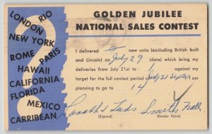 Canada 1954 4c Karsh Ford Mercury Lincoln Golden Jubilee Postal Stationery Card