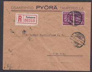 Finland Sc 169 used 1½M horiz pair on registered cover