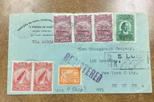 Brazil 1933 registered air mail Maranhao to NY via Puerto Rico