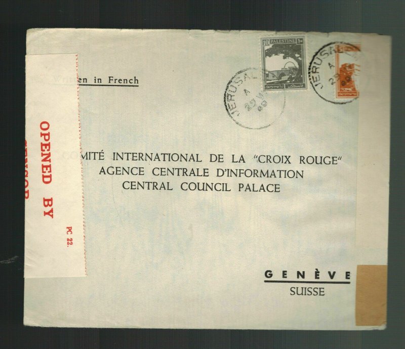 1940 Jerusalem Palestine cover to Red Cross Geneva Switzerland Dual Censored