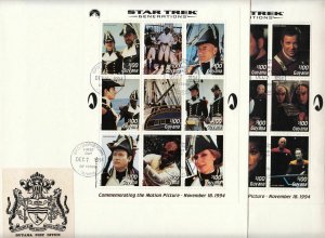 1994 Star Trek Generations movie scenes FDCs $100 sheets of 9 stamps, Guyana