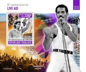 Togo Music Stamps 2020 MNH Live Aid Freddie Mercury Bob Geldof 1v S/S