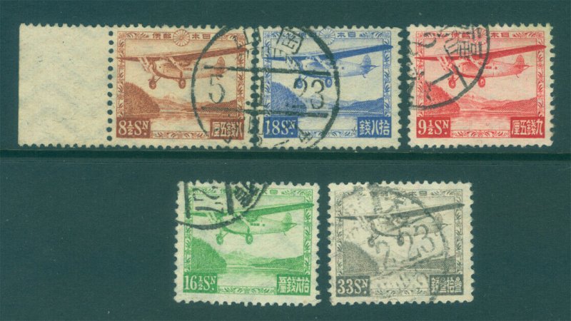 JAPAN  1929/34  AIRMAIL - Ashinoko  MAIL PLANE set   Sk# A1-5  used