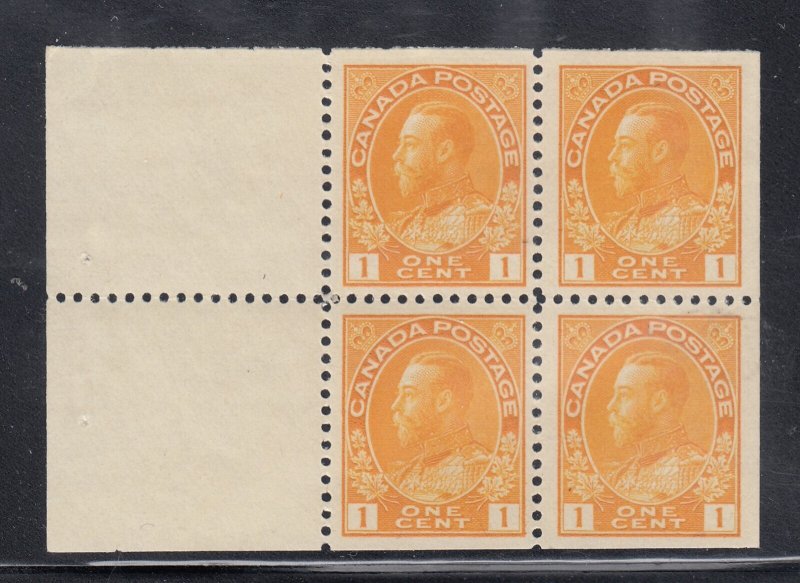 Canada 105a, 1¢ Orange Yellow George V booklet pane of 4, MLH, F/VF, Scott $55
