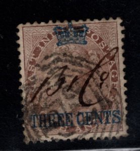 Straits Settlements Scott 3 Used  surcharged overprinted India stamp