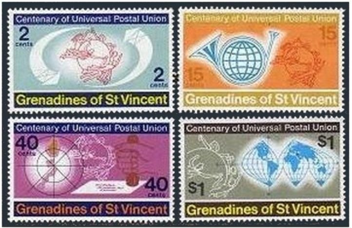 St Vincent Gren 25-28,MNH.Michel 24-27. UPU-100,1974.Map,Post horn.