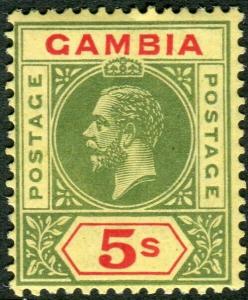 GAMBIA-1922 5/- Green & Red/Pale Yellow.  A mounted mint example Sg 102