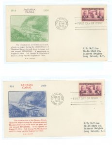 US 856 1939 3c Canal Zone/25th anniversary (singles) on two addressed Grandy cachets with two color variations (green, purple)