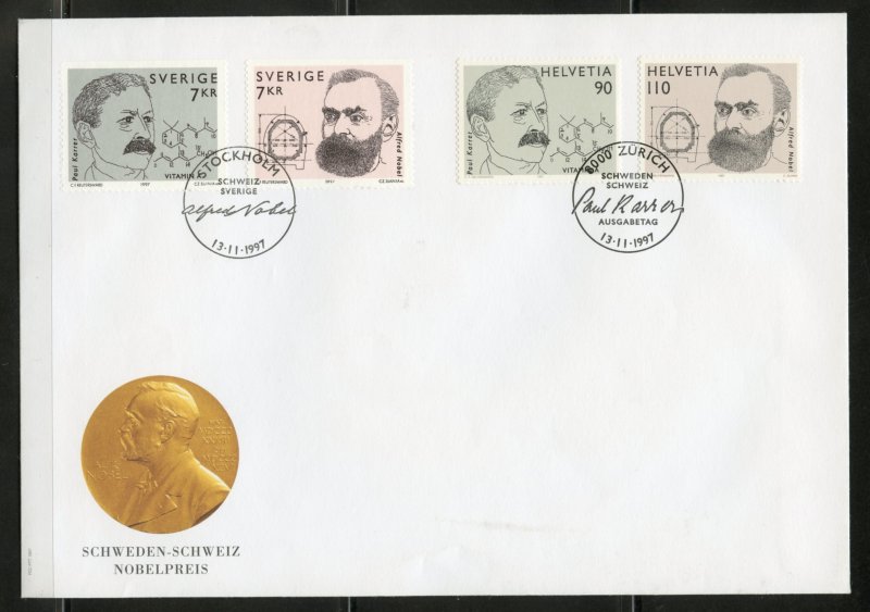 Sweden/Switzerland 1997 Alfred Nobel/Paul Karrer Joint Issue FDC