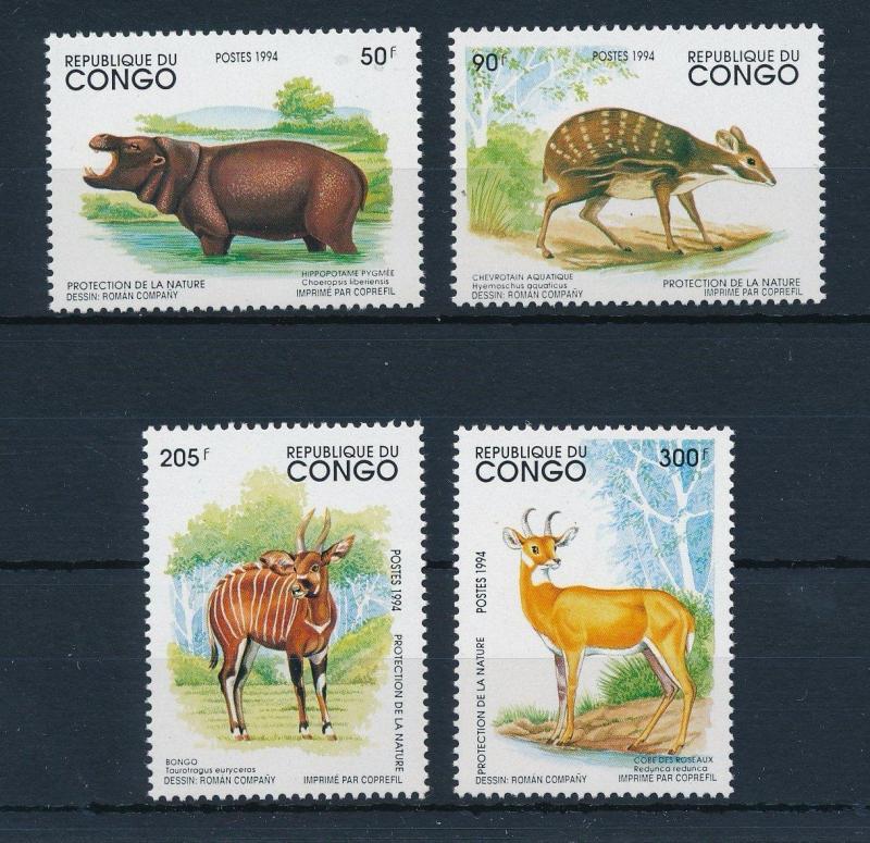 [28698] Congo Brazzaville 1994 Wild Life Mammals Hippo Bongo MNH