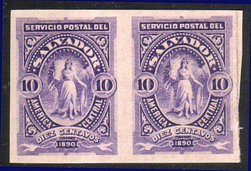 SALVADOR 1890 10c IMPERF PAIR fine mint, lightly hinged....................13465