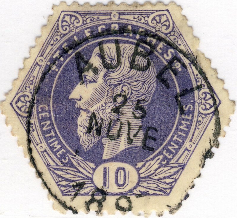 BELGIQUE / BELGIUM Télégraphes - COB TG3A 10c violet obl. AUBEL (1897)