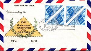 Philippines FDC 1960 - 25th Anniv Phil Const - 4x30c Stamp - Block - F43320