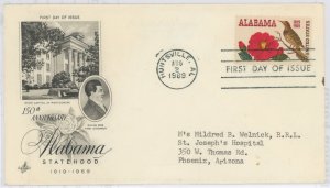 US 1375 1969 Alabama Statehood, birds, flowers, typed address.