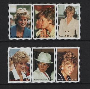 Burkina Faso  #1091a-f  MNH 1998 Diana 425fr in strips of three