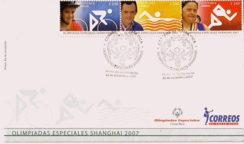 COSTA RICA SPECIAL OLYMPICS SHANGHAI CYCLING SWIMMING RUNNING Sc 610 FDC 2007