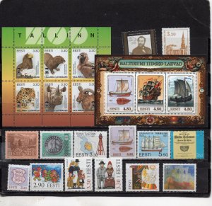 ESTONIA 1997 COMPLETE YEAR SET OF 14 STAMPS, SHEET OF 6 STAMPS & S/S MNH