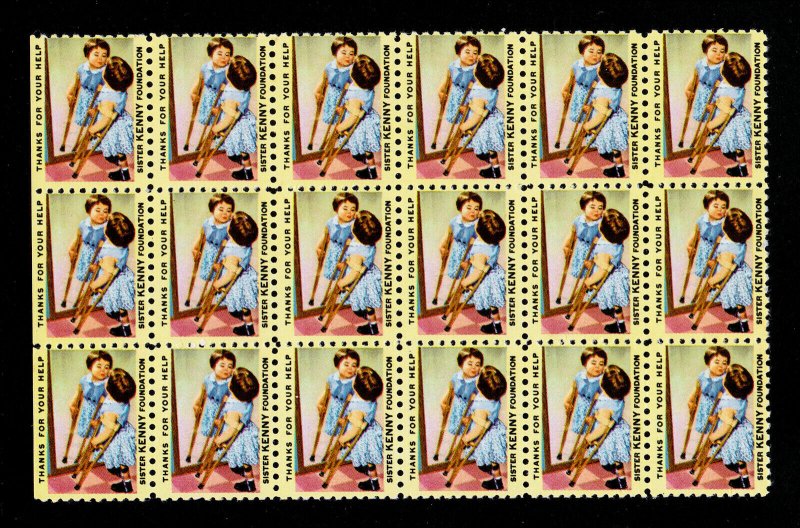 POSTER STAMPS SEALS SISTER KENNY FOUNDATION - BLOCK OF 18 MNH-OG