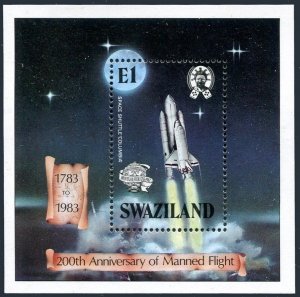 Swaziland 435, MNH. Michel 436 Bl.9. Manned Flight, Space Shuttle. 1983.