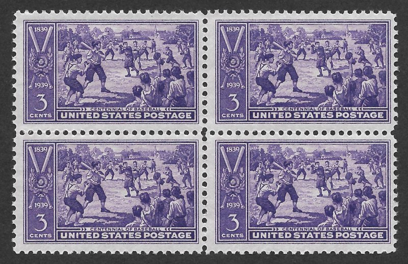 Doyle's_Stamps: MNH 1939 VF-XF Baseball Centenary Block/4 Scott #855**