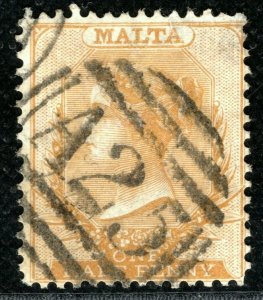 MALTA QV Classic Halfpenny Stamp SG10 ½d Yellow-Buff (1875) Used Cat £60 XBLUE18