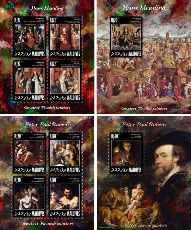 Art Paintings Degas van Dyck Hals Rubens etc Maldives 38 MNH sheets stamp set