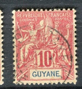 FRENCH GUIANA; 1890s classic Tablet type used Shade of 10c. value