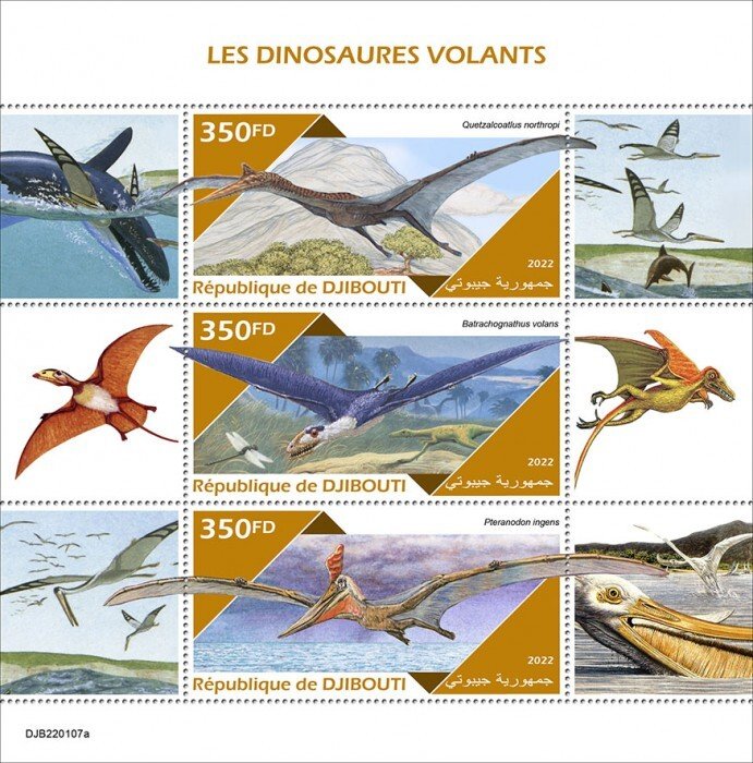 DJIBUTI - 2022 - Flying Dinosaurs - Perf 3v Sheet - Mint Never Hinged