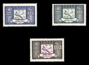 Monaco #C27-29 Cat$150, 1949 Air Post, set of three, never hinged