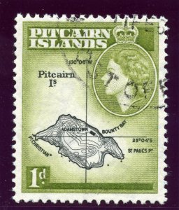 Pitcairn Islands 1959 QEII 1d black & yellow-olive very fine used. SG 19a.