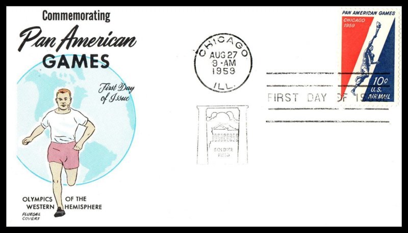 1949 Airmail 10c Pan American Games Sc C56 FDC with Fluegel cachet (C17