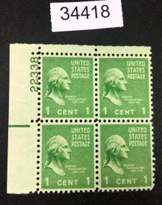 MOMEN: US STAMPS #804 MINT OG NH PLATE BLOCK LOT #34418