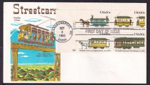 1983 Streetcar Cable Trolley Sc 2062a plate block FDC with Gamm cachet (WD