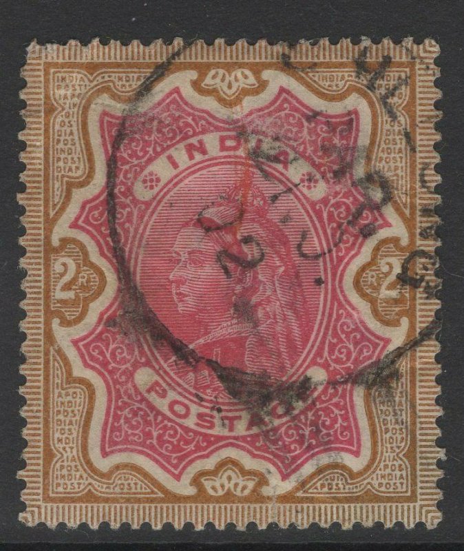 INDIA SG107 1895 2r CARMINE & YELLOW-BROWN USED 