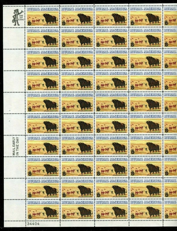 Scott #1504 Rural America Angus and Longhorn 8¢ Sheet of 50 Stamps MNH 1973