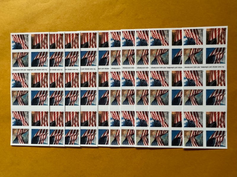 US USA 10 Booklets (200 Pcs) of 2024 Forever US Flag MNH Stamps with Free FedEx