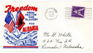 1945 US World War II Patriotic Cover Freedom From Facism...Albania