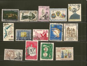 Colombia Collection of 14 Different 1950's-1960's Commemorative Stamps Used