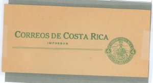 Costa Rica  1923 4c green wrapper on newsprint, Serie A no. 07408 inside two small hinge remnants on reverse.