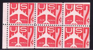 U.S. Airmail BOOKLET Pane (6) 1960 C60a  7cent Jet Airliner  VF/NH