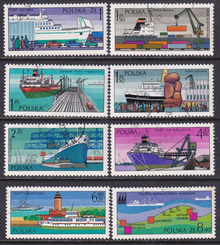 Poland 1976 Sc 2188-95 Polish Ship Ports Union Emblem  Stamp CTO