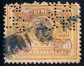 USA 50c New York Stock Transfer Stamp, used, perfin, VF
