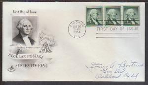 US George Washington 1954 Artcraft Pen FDC BIN 20716