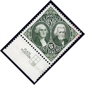 USA #2592 Used $5, Plate Position Selvage (Washington and Jackson)