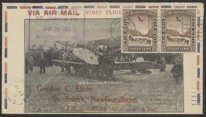 1931 Newfoundland Flight St John's to Western Arm and Return Illustrated Cover